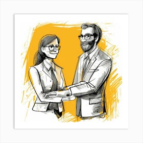 Businessman And Woman Shaking Hands Art Print