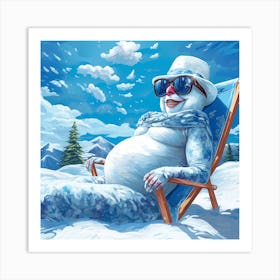 Snowman In The Chair Art Print