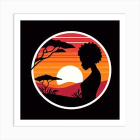 Silhouette Of African Woman At Sunset 3 Art Print