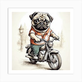 Pug Riding A Motorcycle Canvas Print Art Print