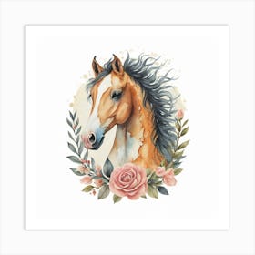 Horse With Roses Art Print