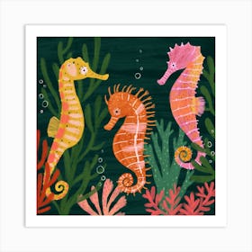Three Seahorses Square Art Print
