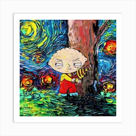 cartoon Starry Night Vincent Van Gogh parody Art Print