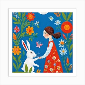 Little Girl And Rabbit Art Print