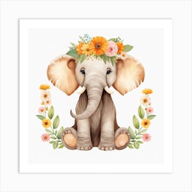 Floral Baby Mammoth Nursery Illustration (15) Art Print