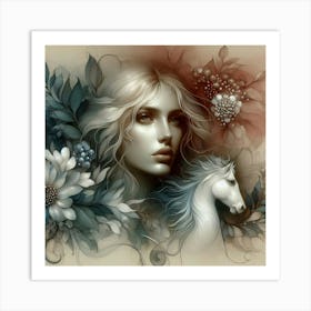 Beautiful Woman With A Horse Art Print
