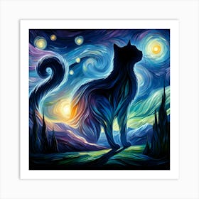 Starry Night Cat 2 Art Print