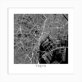 Tokyo Black And White Map Square Art Print
