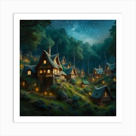 Elf Village At Night Art Print