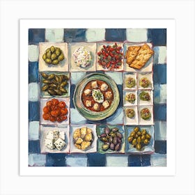 Mediterranean Mezze Platter Checkerboard 2 Art Print