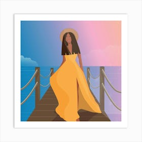 Woman On A Pier Art Print