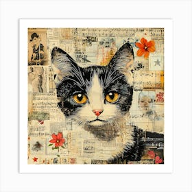 Vintage Cat On Paper 1 Art Print