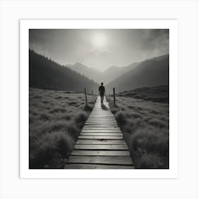 Man Walking On A Wooden Path Art Print