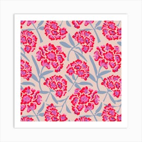 RHODODENDRONS Retro Floral Spring Botanical in Fuchsia Hot Pink Red Lavender Purple Blue Art Print