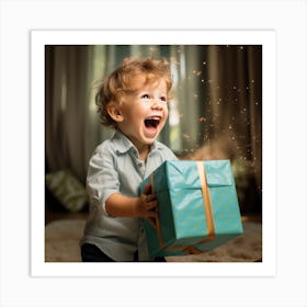 Little Boy Playing With A Present Art Print