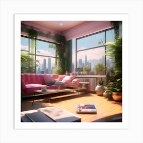 Pink Living Room Art Print