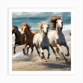 Horses Running On The Beach Art Print