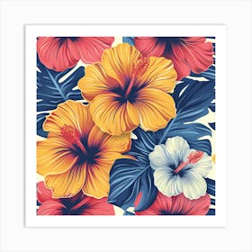 Hibiscus Seamless Pattern Art Print