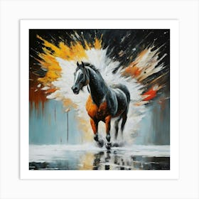 Horse Running In Water Art Print