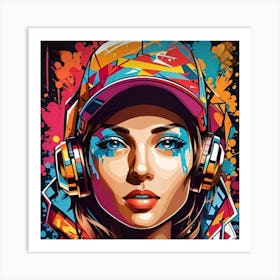 Hip Hop Girl With Headphones 1 Art Print