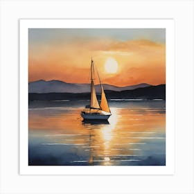 Sailboat At Sunset 2 Art Print