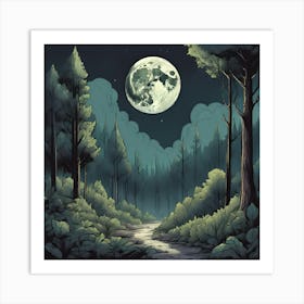 Full Moon In The Forest Art Print