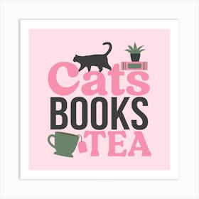 Cats Books Tea Art Print