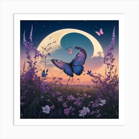 Butterfly In The Moonlight Art Print