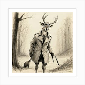 Deer In A Coat 1 Art Print