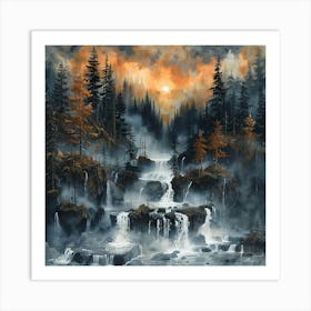 Waterfalls In The Forest, Impressionism and Realism Art Print