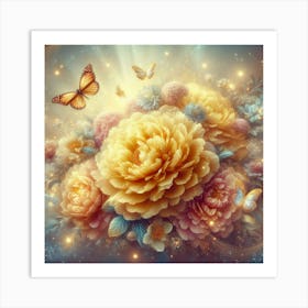 Beautiful Flowers With Butterflies Art Print