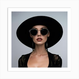 Beautiful Woman In Black Hat Art Print