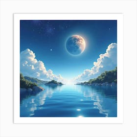 Celestial Watercolor Seascape With Floating Islands 1 Art Print