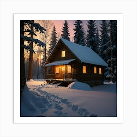 Winter Cabin In The Woods Art Print