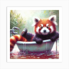 Red Panda In Bathtub 1 Art Print