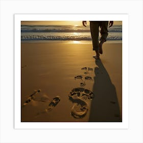 Footprints On The Beach Art Print