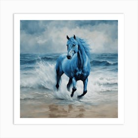 Blue Horse In The Ocean Art Print Art Print