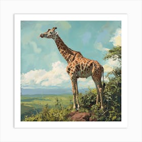Giraffe Sticking Tongue Out Acrylic Painting Inspired Art Print