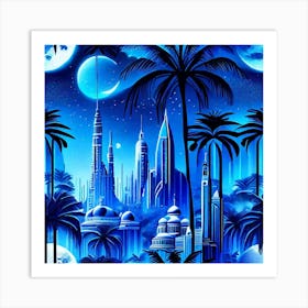 Futuristic city with a full moon in the sky generative ai Art Print