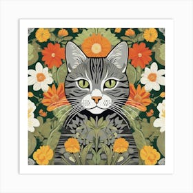 william morris Cat With Flowers 5 Art Print