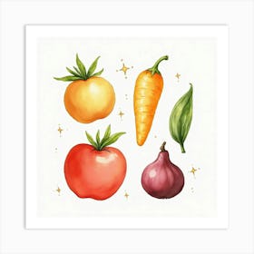 Watercolor Painting Of Vibrant Fruits And Veggies With A Soft, Artistic Touch 1 Art Print