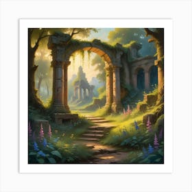 Ruins In The Forest Paintings Art Print Art Print