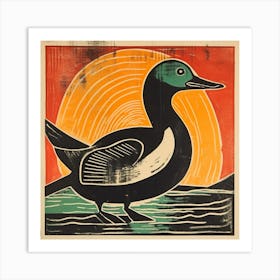Retro Bird Lithograph Mallard Duck 4 Art Print
