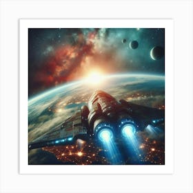 Spaceship In Space Art Print