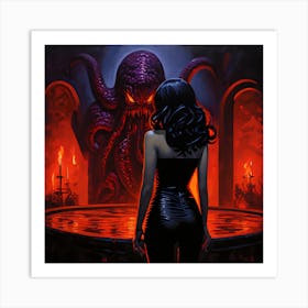 Pop Art Dimly Lit Room With Cthulhu Art Print