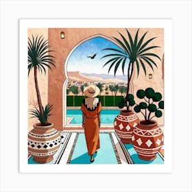 Woman Walking Through A Courtyard Art Print