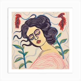 Woman With A Flower Art Print