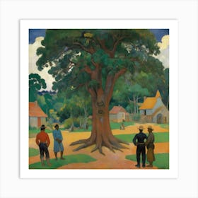 The Large Tree With Village People Paul Gauguin Art Print 1 Art Print