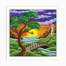 Highly detailed digital painting with sunset landscape design 24 Art Print