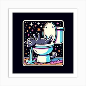 Cat In The Toilet 7 Art Print